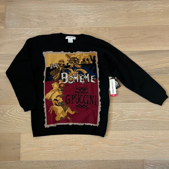 Vtg JH Collectibles Art Deco Opera LA Boheme Musica G. Puccini Wool Sweater NWT - Picture 1 of 5